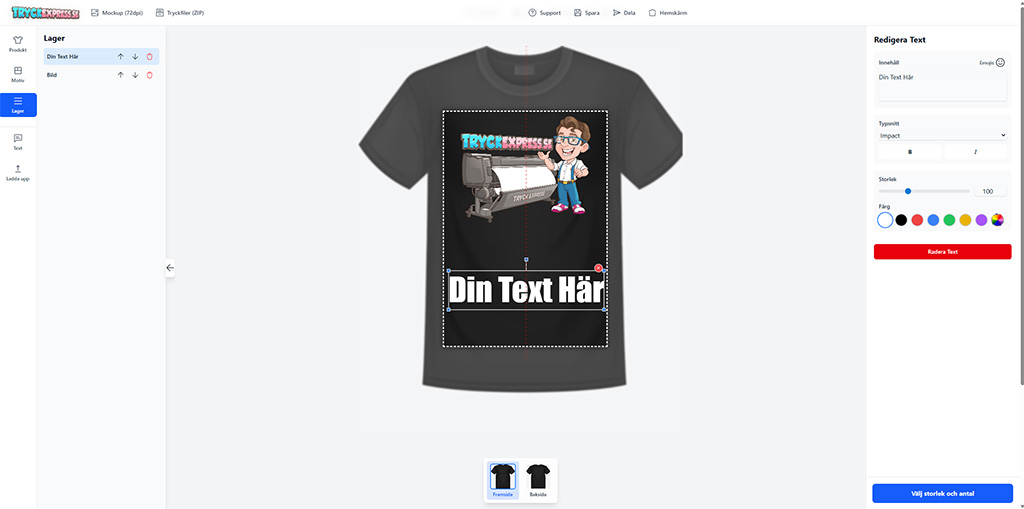 Profilkläder med eget tryck, till exempel en snygg hoodie med en anpassad design.