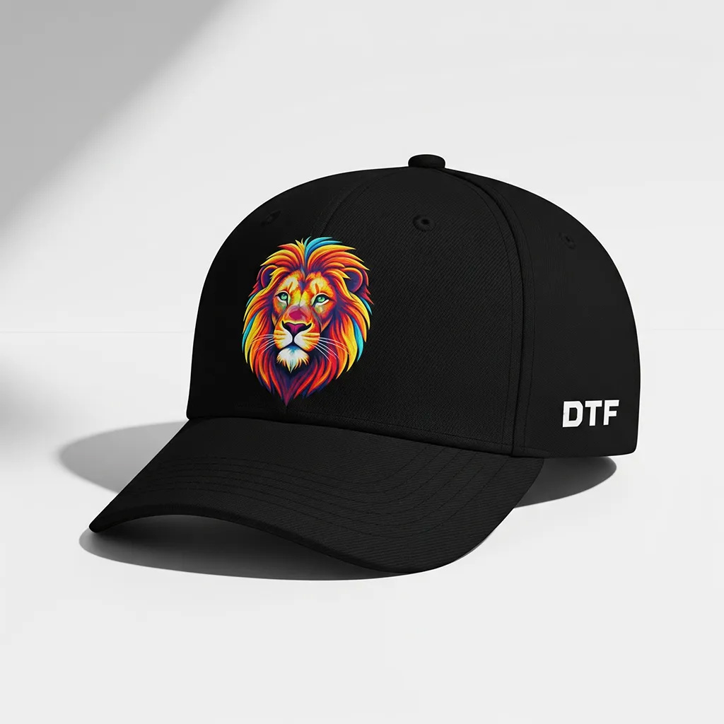 Keps med en broderad-liknande logotyp skapad med DTF.